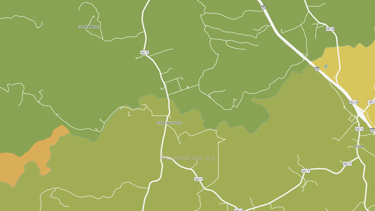 River aux Vases, MO Map of Burglary Rates
