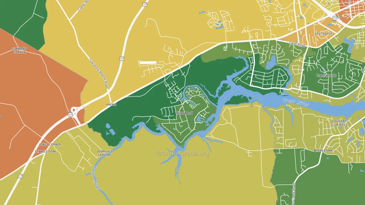River Bend, NC Map of Burglary Rates