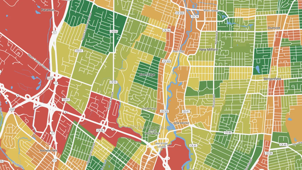 River Edge, NJ Map of Burglary Rates