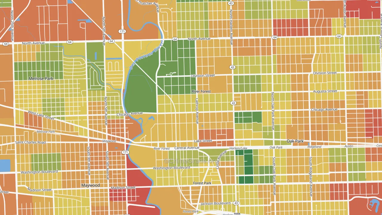 River Forest, IL Map of Burglary Rates