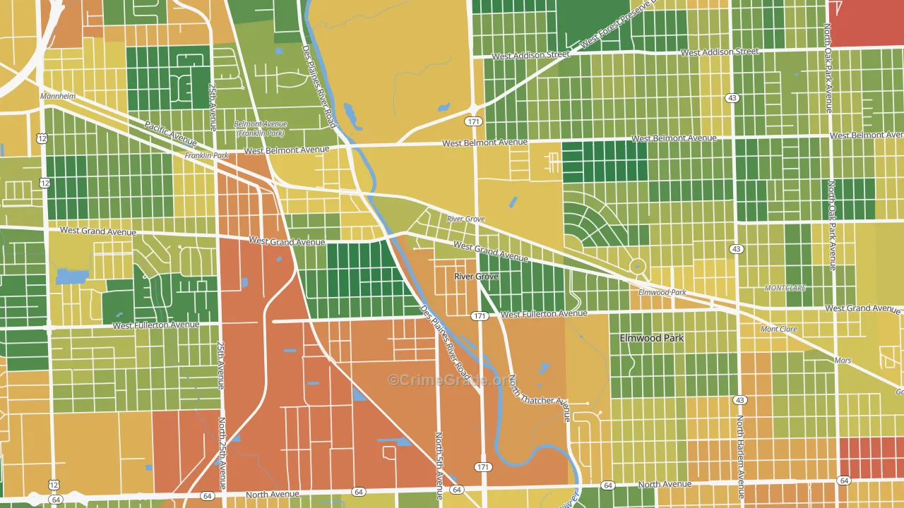 River Grove, IL Map of Burglary Rates
