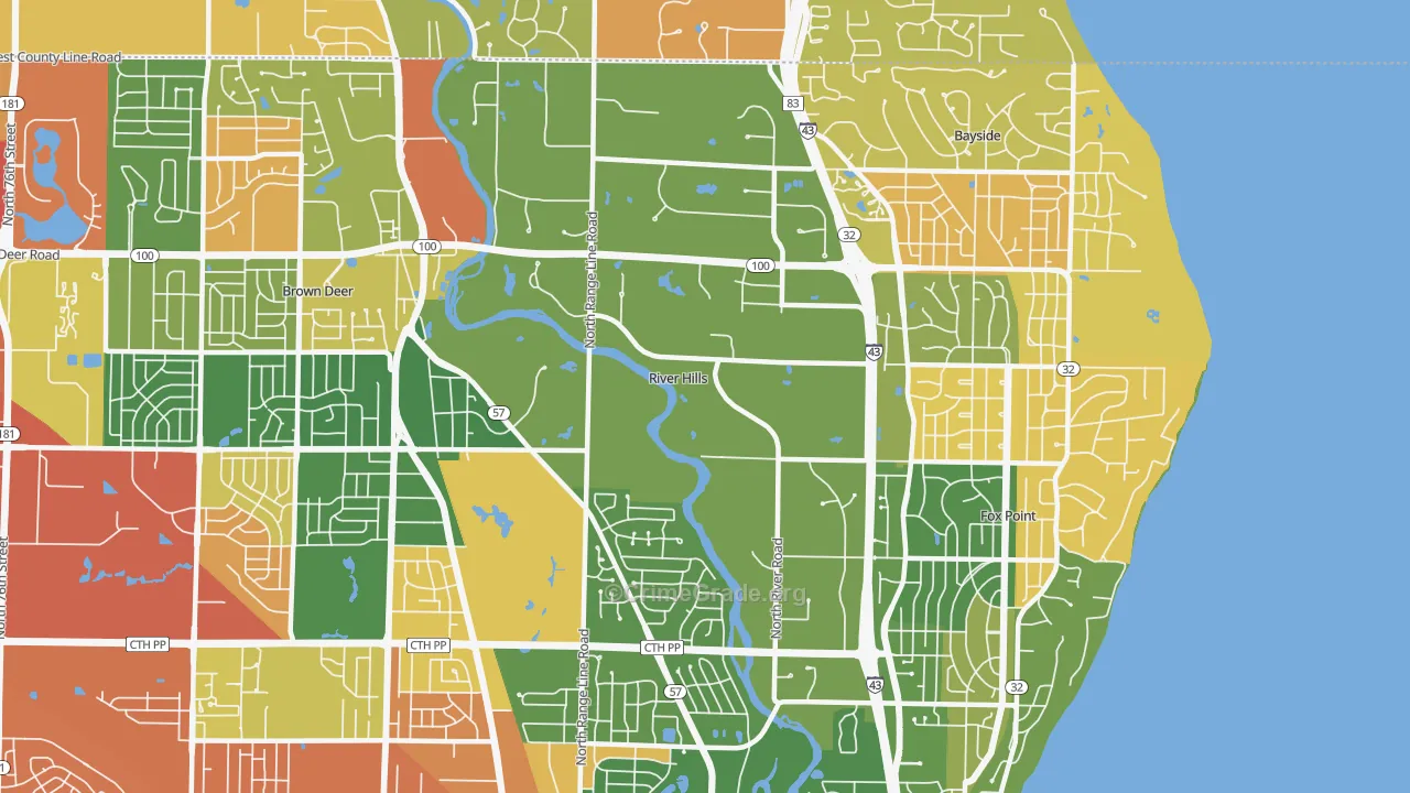 River Hills, WI Map of Burglary Rates