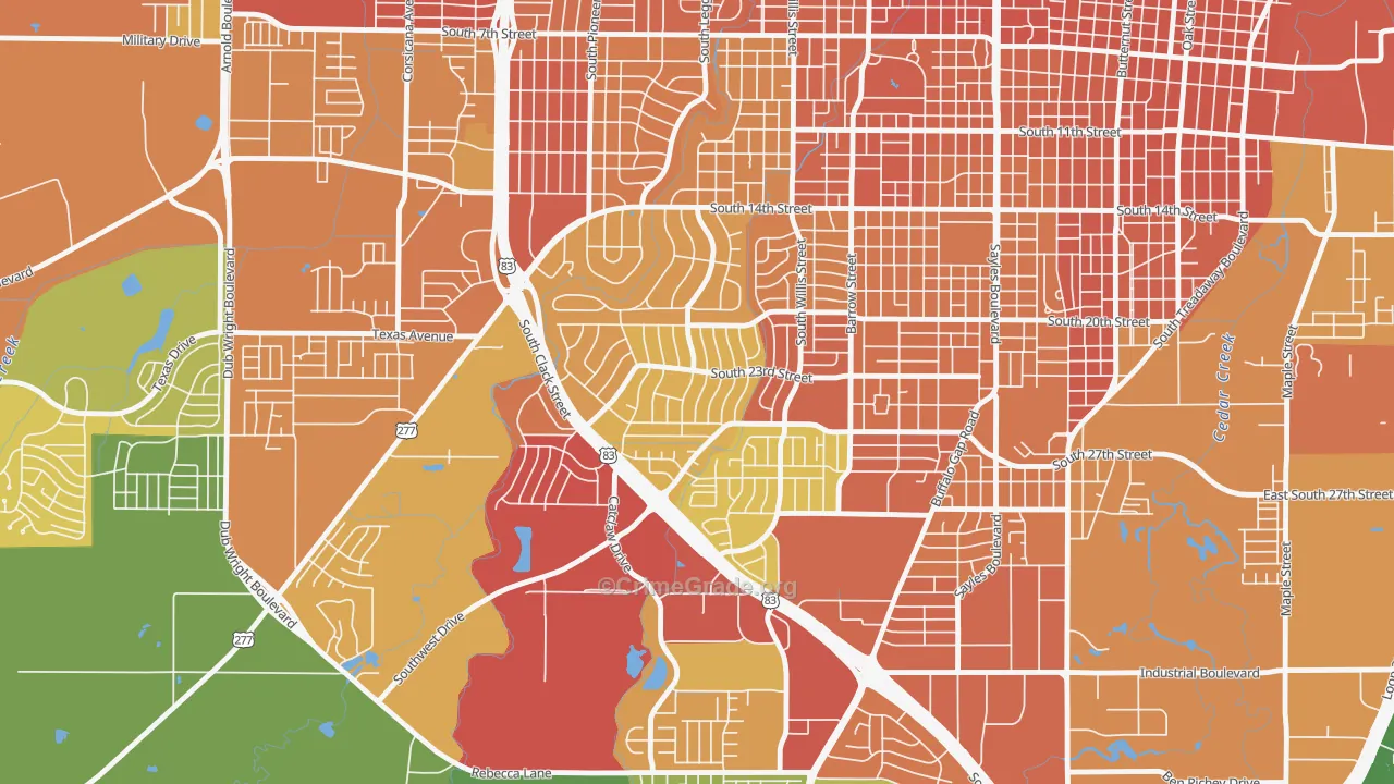 River Oaks-Brookhollow, Abilene, TX Map of Burglary Rates