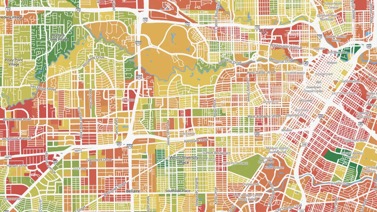 River Oaks, Houston, TX Map of Burglary Rates