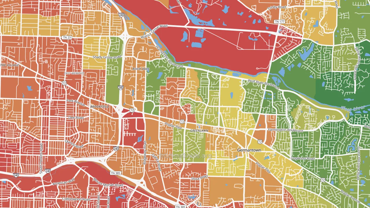 River Oaks-Kirby-Balmoral, Memphis, TN Map of Burglary Rates