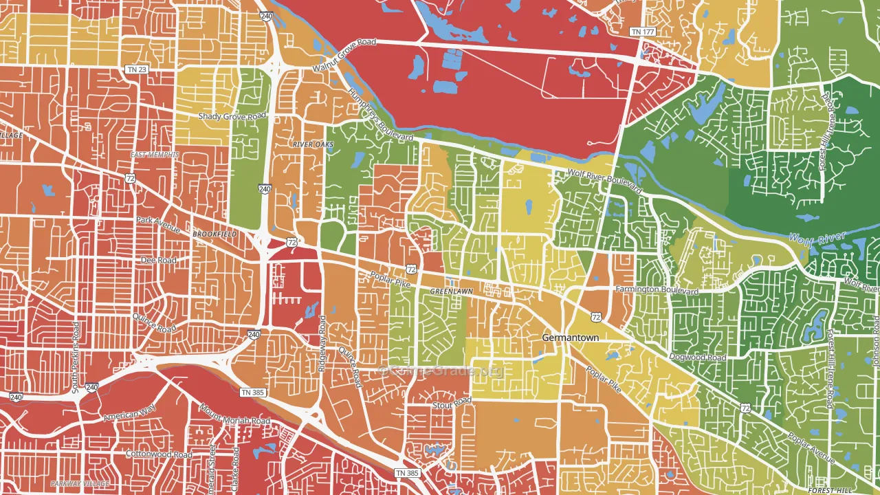 River Oaks, Memphis, TN Map of Burglary Rates