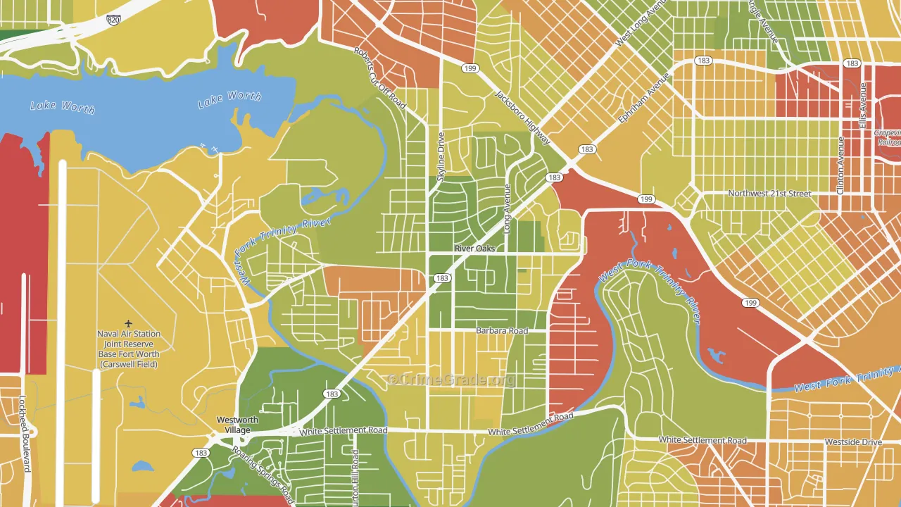 River Oaks, TX Map of Burglary Rates