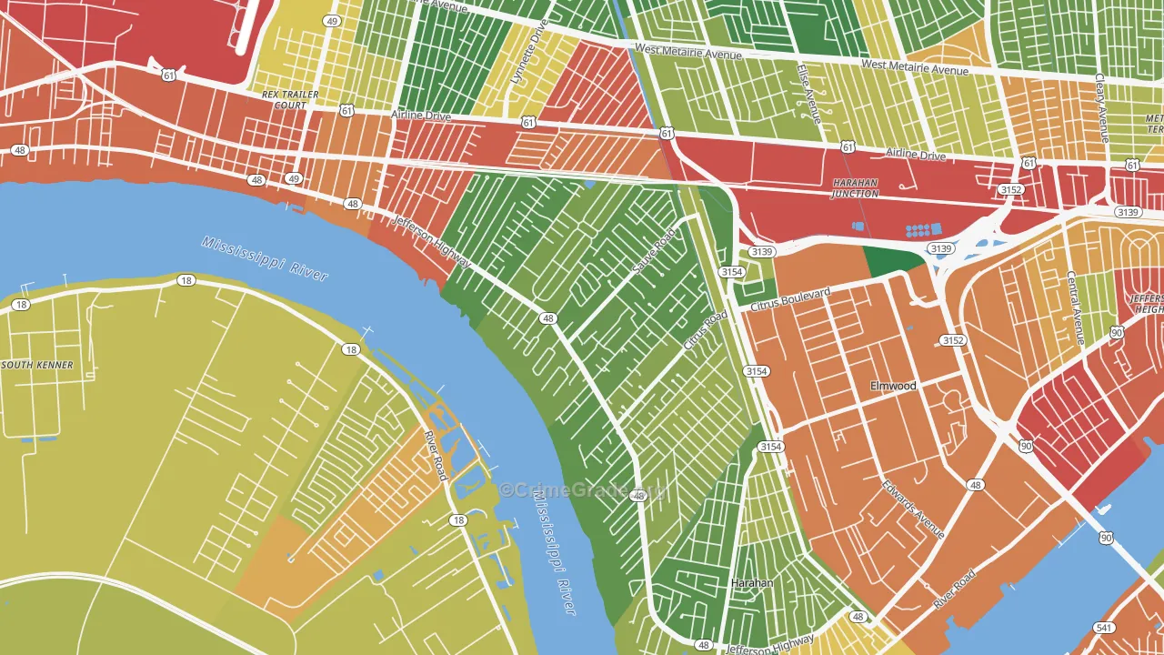 River Ridge, LA Map of Burglary Rates