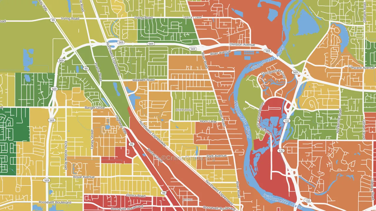 River Road, Eugene, OR Map of Burglary Rates