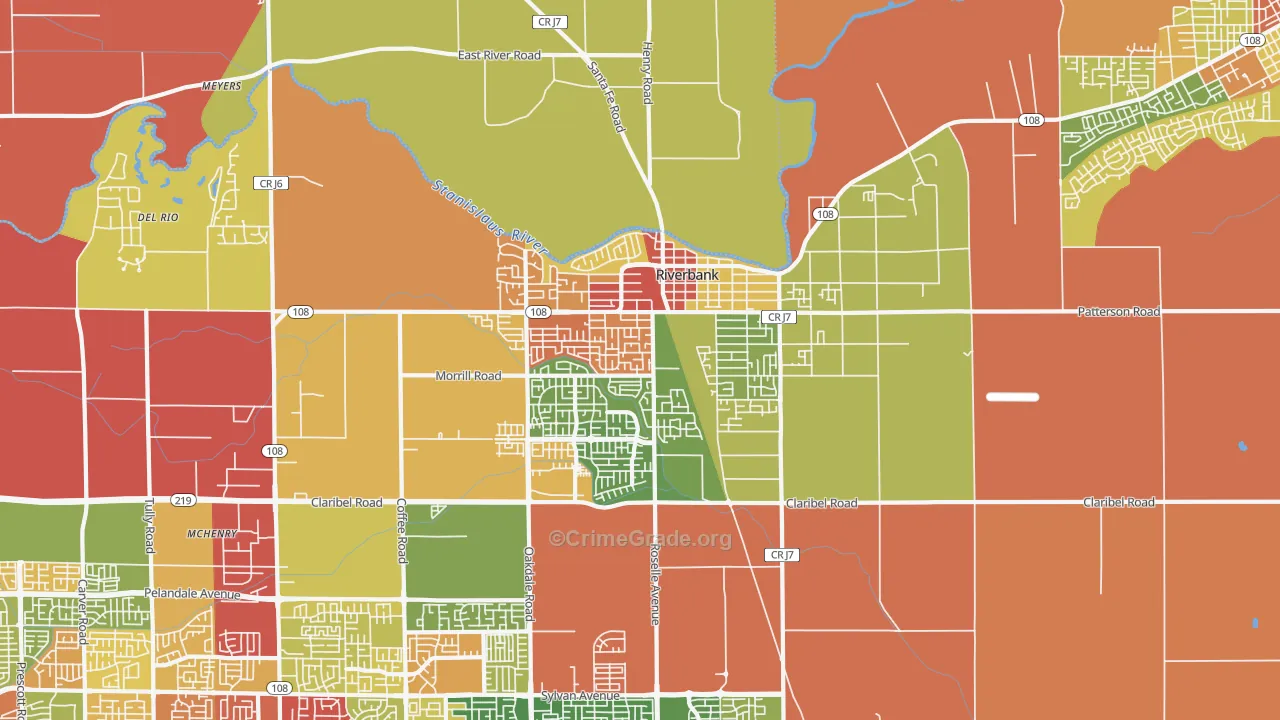 Riverbank, CA Map of Burglary Rates