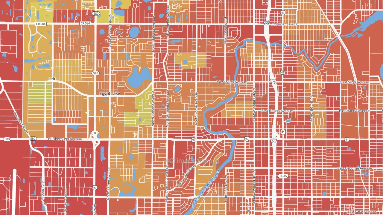 Riverbend, Tampa, FL Map of Burglary Rates