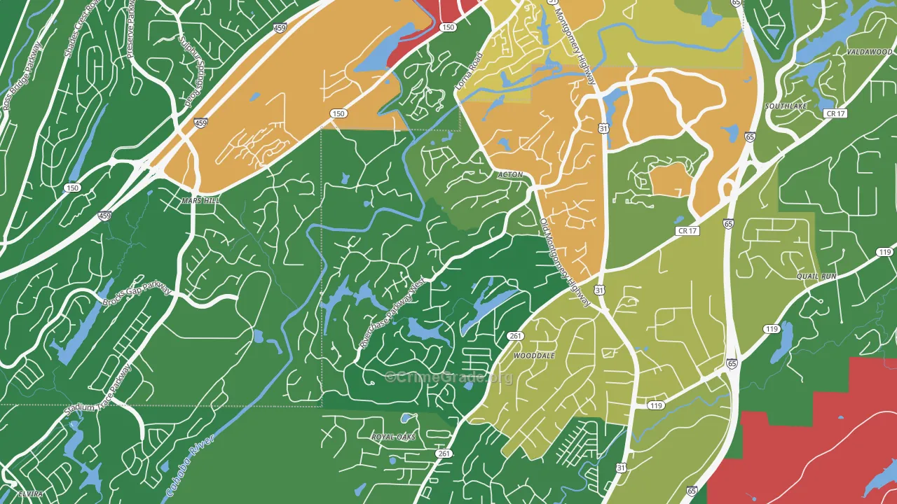Riverchase Country Club, Hoover, AL Map of Burglary Rates