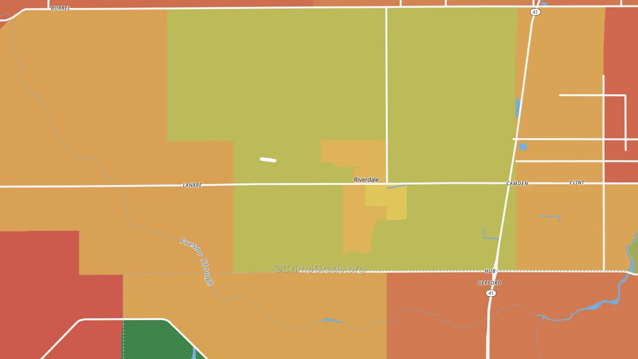 Riverdale, CA Map of Burglary Rates