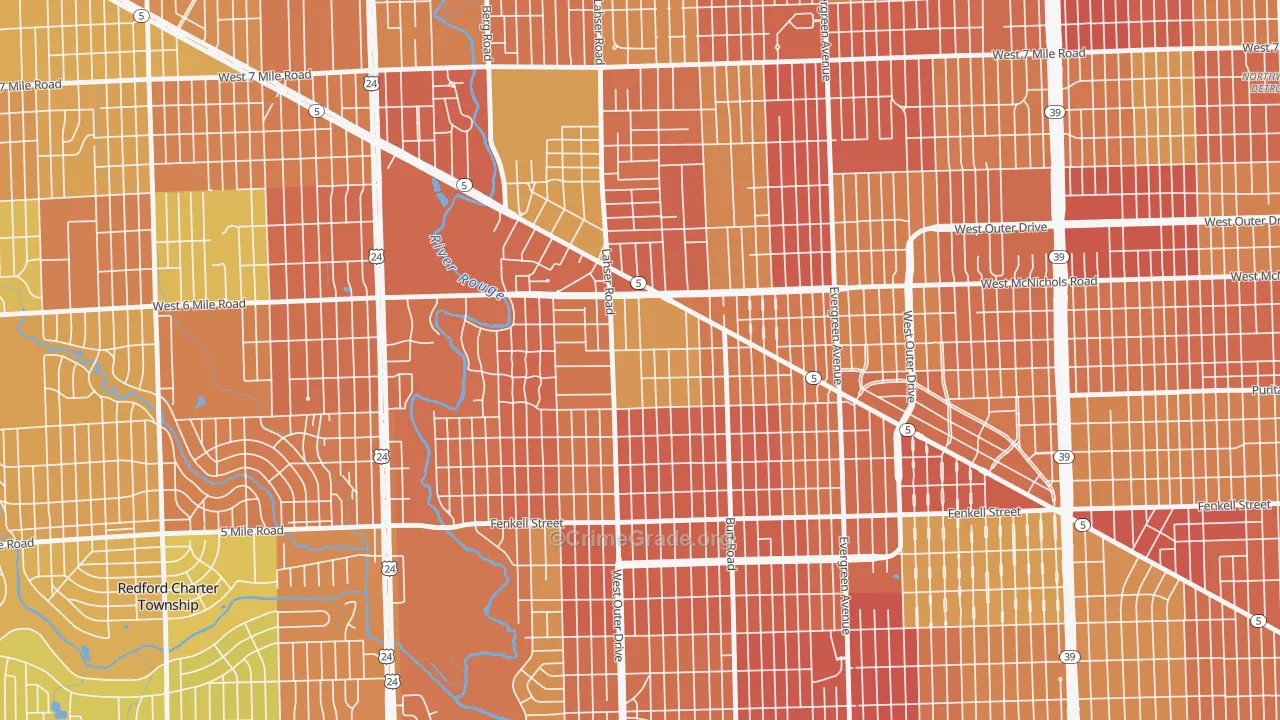 Riverdale, Detroit, MI Map of Burglary Rates
