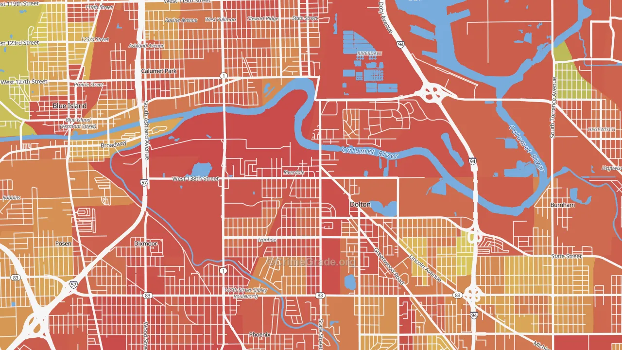 Riverdale, IL Map of Burglary Rates
