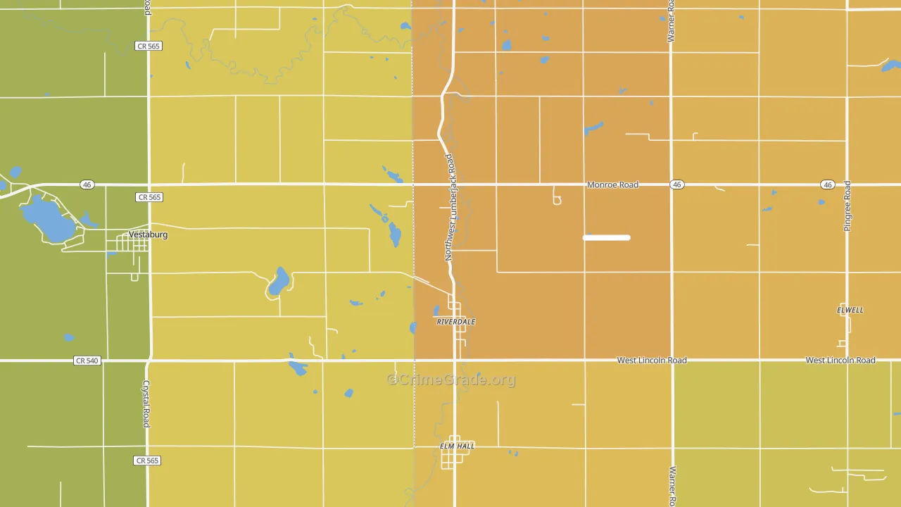 Riverdale, MI Map of Burglary Rates