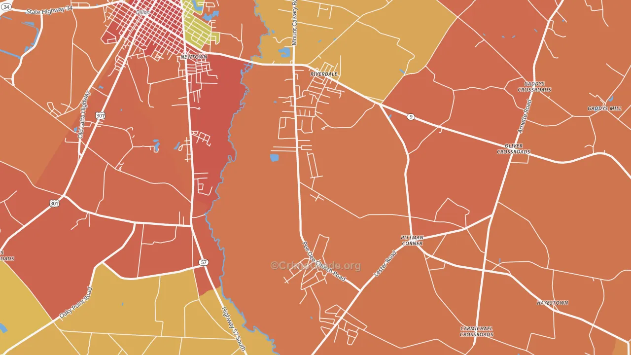 Riverdale, SC Map of Burglary Rates