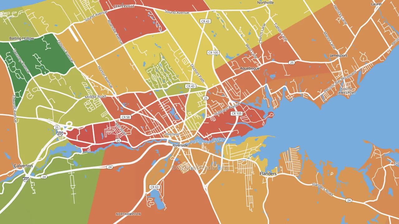 Riverhead, NY Map of Burglary Rates