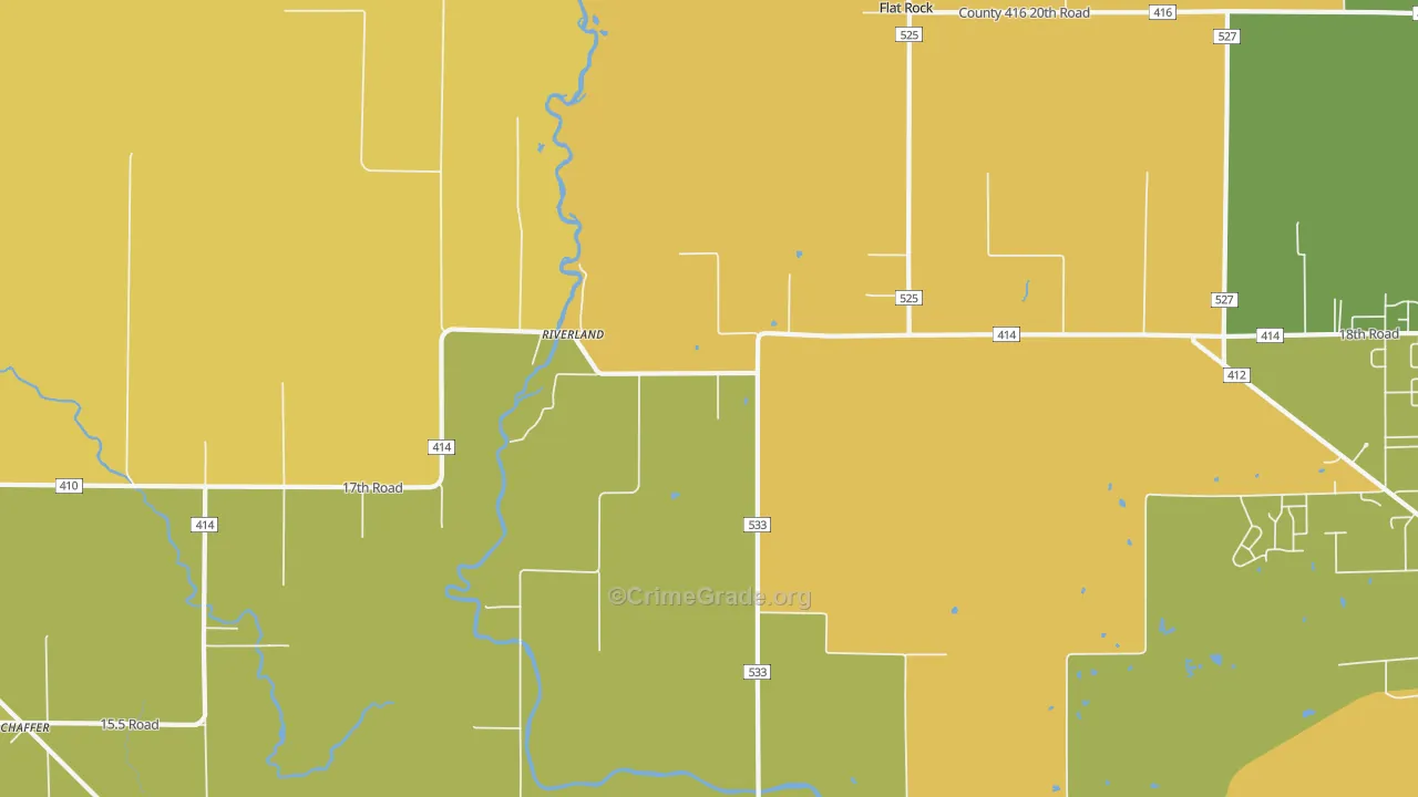 Riverland, MI Map of Burglary Rates