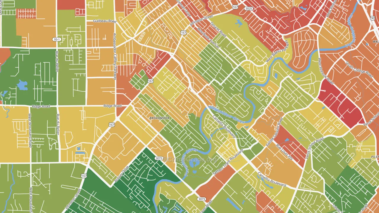 Rivers Bend Estates, Lafayette, LA Map of Burglary Rates