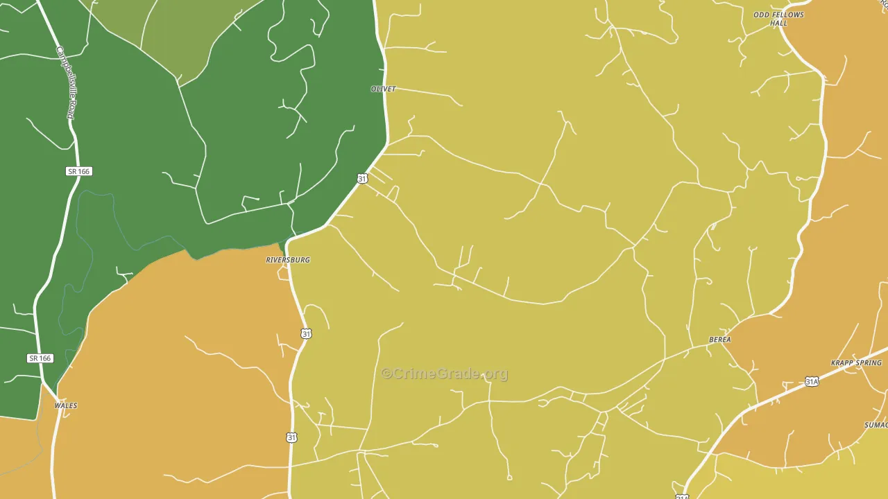 Riversburg, TN Map of Burglary Rates