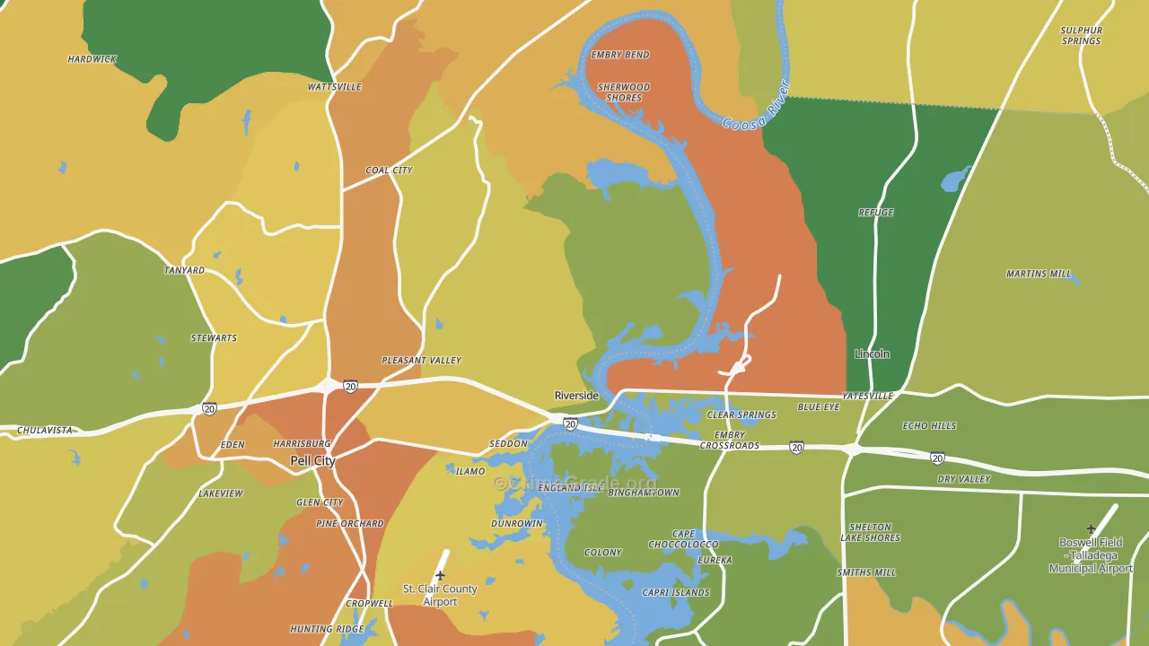 Riverside, AL Map of Burglary Rates