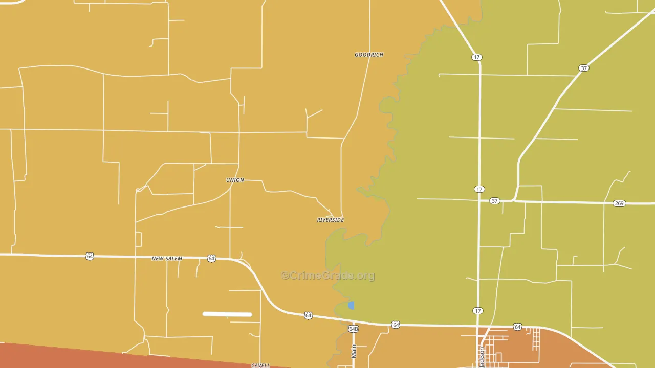 Riverside, AR Map of Burglary Rates