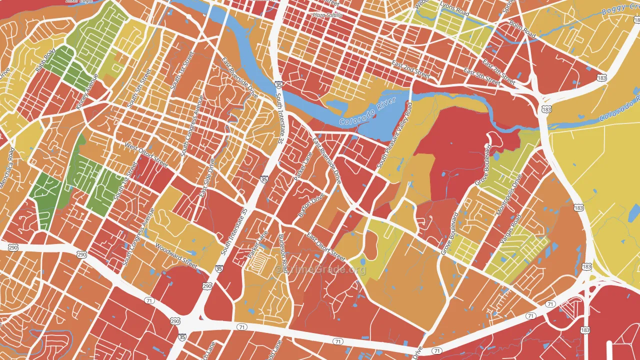 Riverside, Austin, TX Map of Burglary Rates