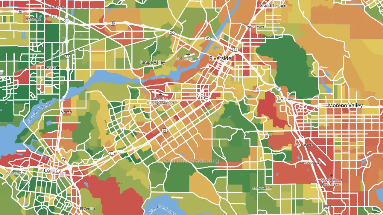Riverside, CA Map of Burglary Rates