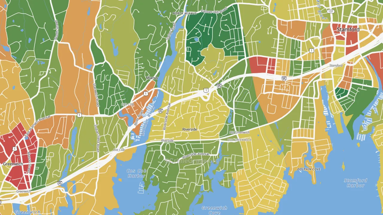 Riverside, CT Map of Burglary Rates