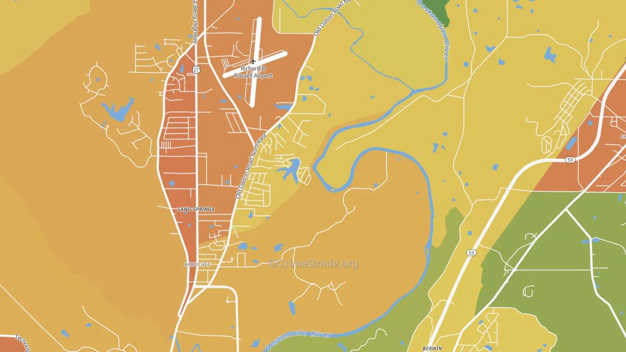Riverside, GA Map of Burglary Rates