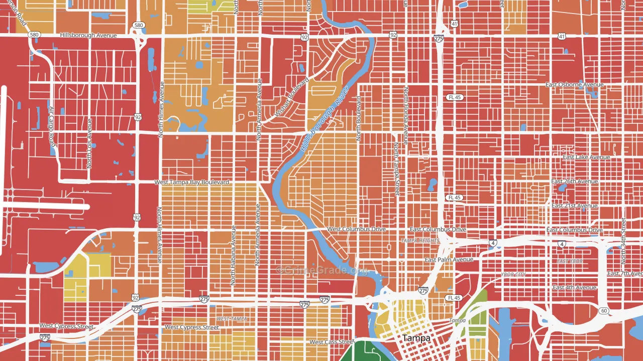 Riverside Heights, Tampa, FL Map of Burglary Rates