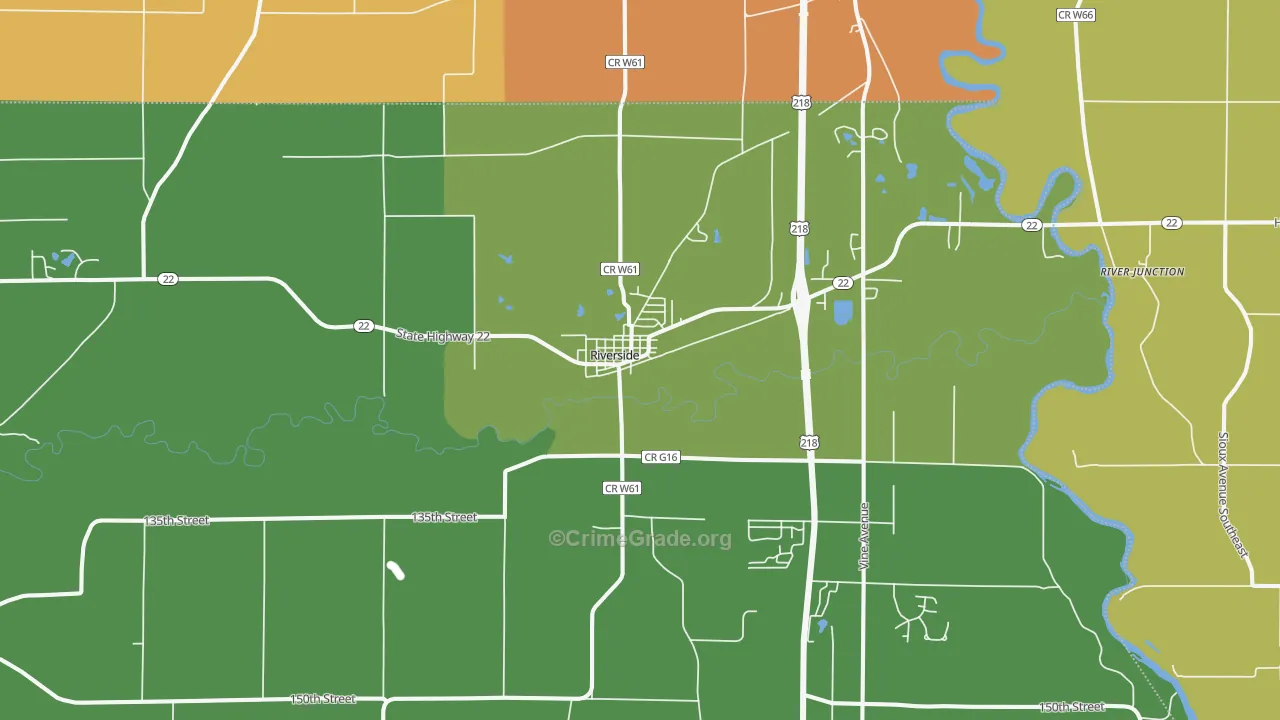 Riverside, IA Map of Burglary Rates