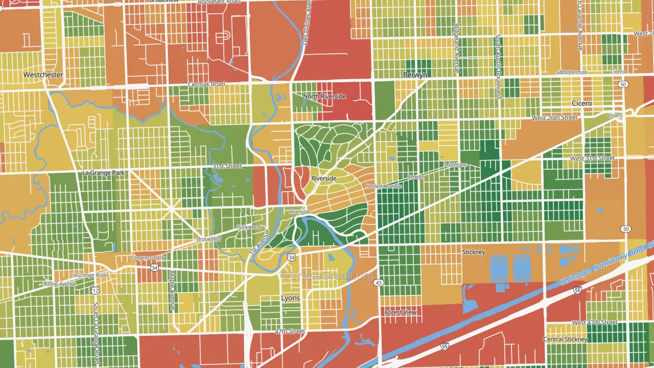 Riverside, IL Map of Burglary Rates