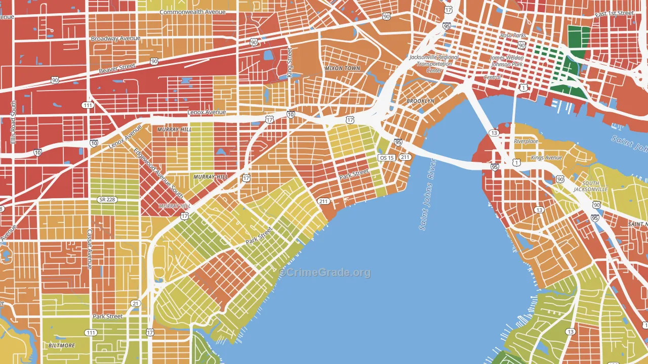 Riverside, Jacksonville, FL Map of Burglary Rates