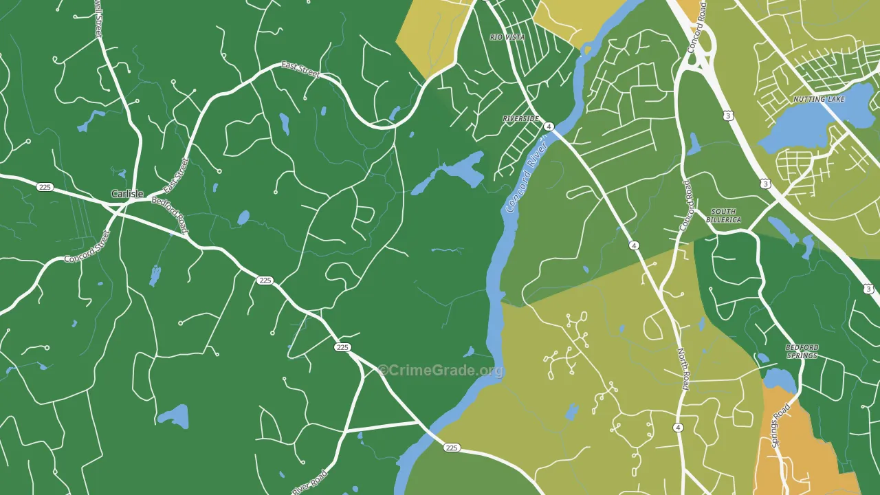 Riverside, MA Map of Burglary Rates