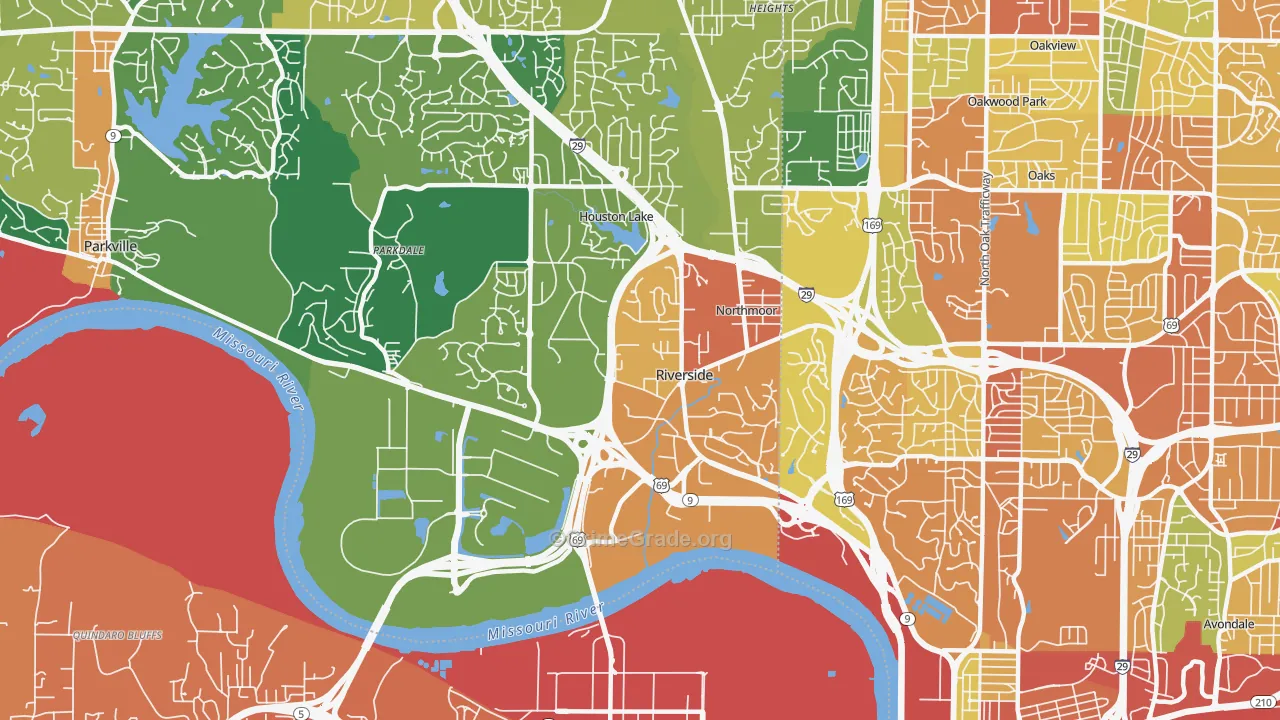 Riverside, MO Map of Burglary Rates
