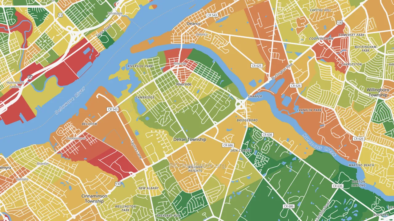 Riverside, NJ Map of Burglary Rates