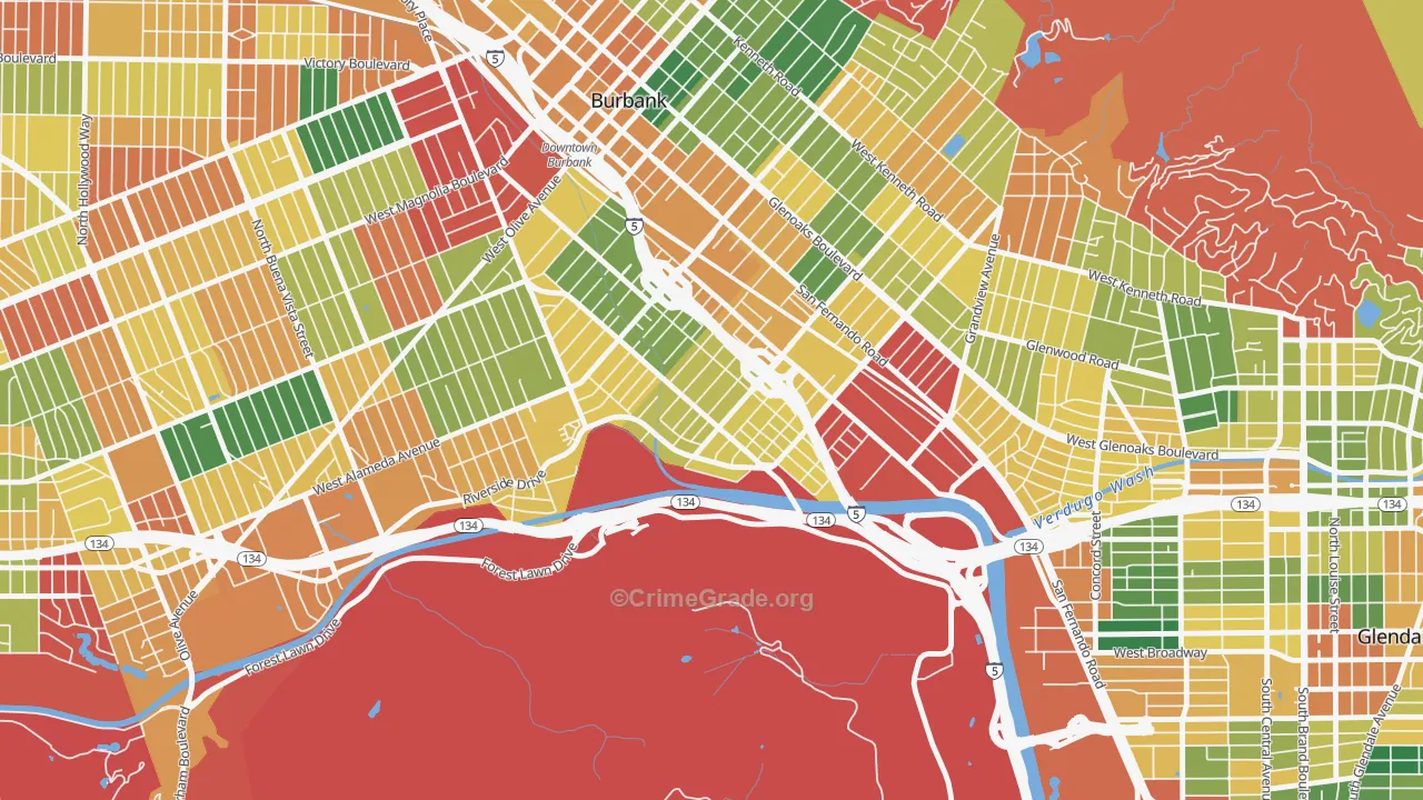 Riverside Rancho, Glendale, CA Map of Burglary Rates