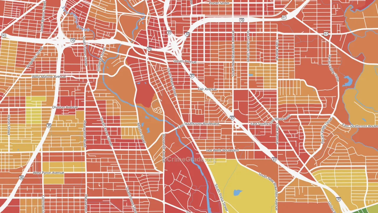 Riverside South, San Antonio, TX Map of Burglary Rates