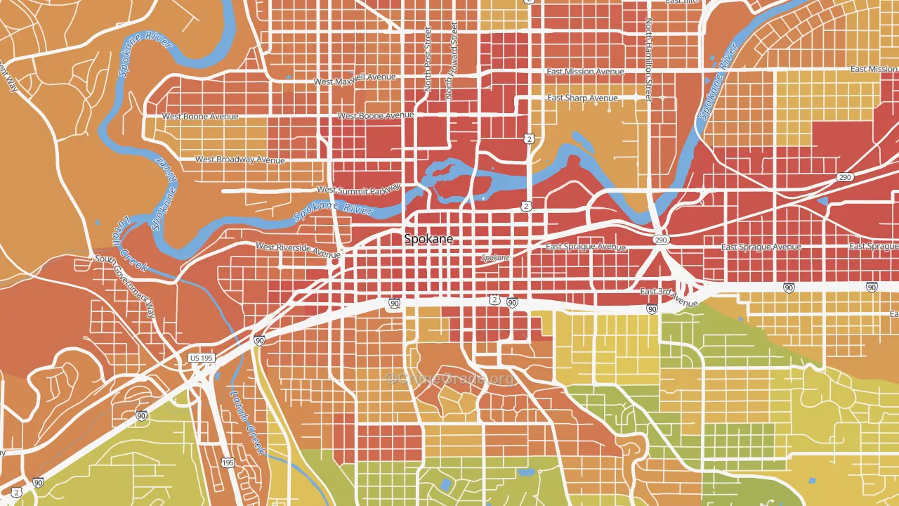 Riverside, Spokane, WA Map of Burglary Rates