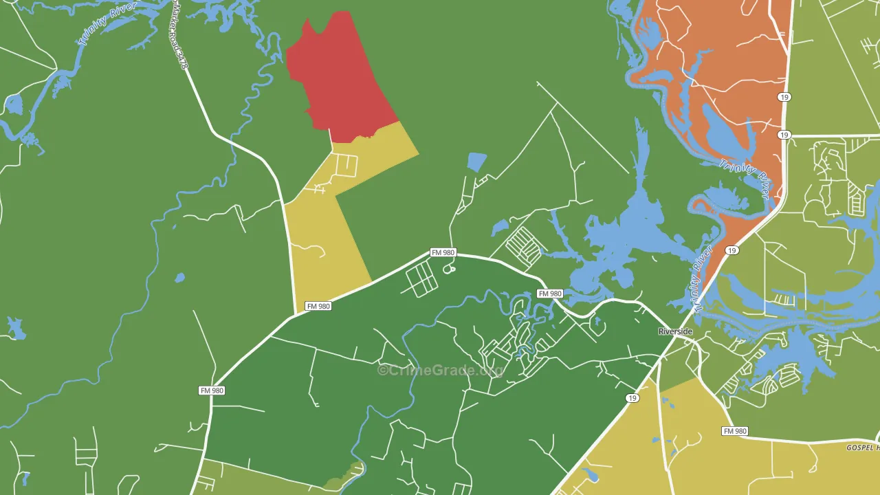 Riverside, TX Map of Burglary Rates