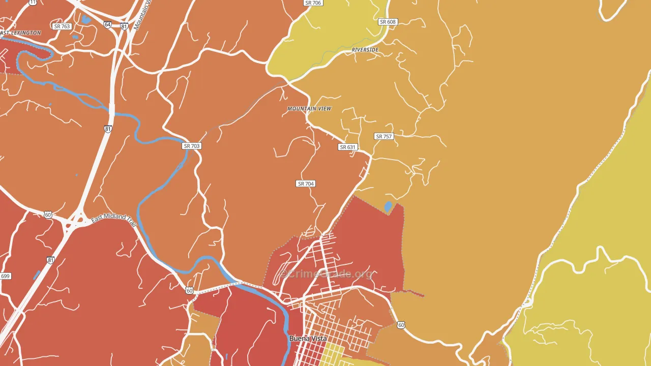 Riverside, VA Map of Burglary Rates