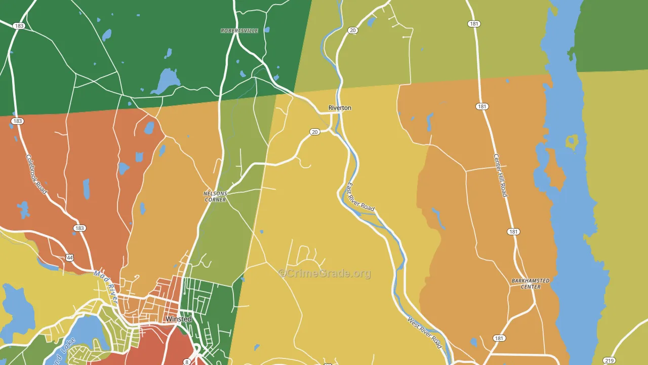 Riverton, CT Map of Burglary Rates