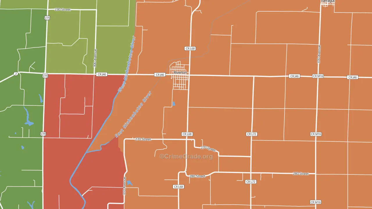 Riverton, IA Map of Burglary Rates