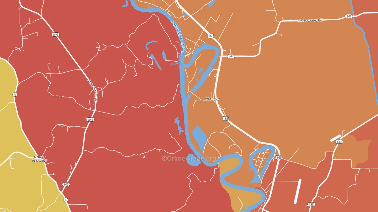 Riverton, LA Map of Burglary Rates
