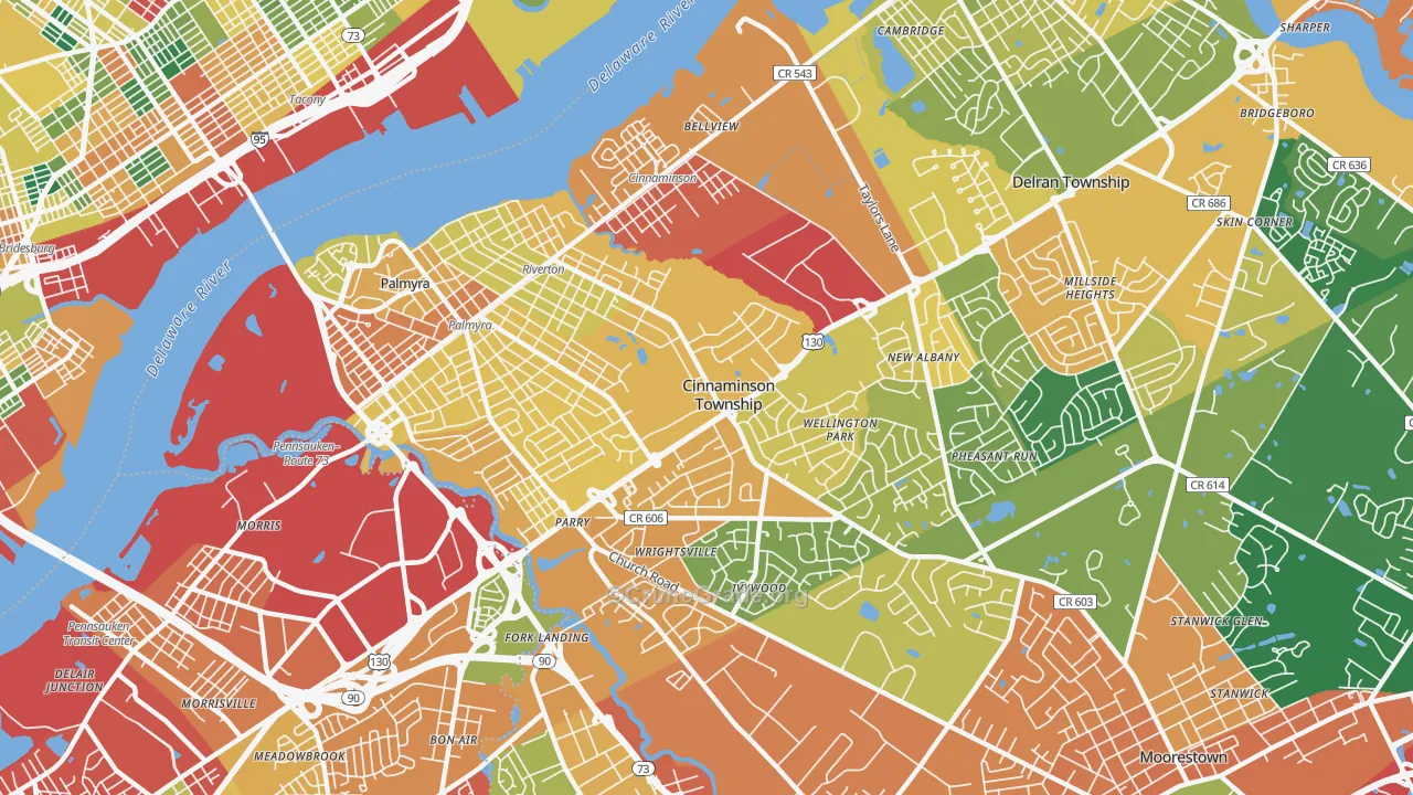 Riverton, NJ Map of Burglary Rates