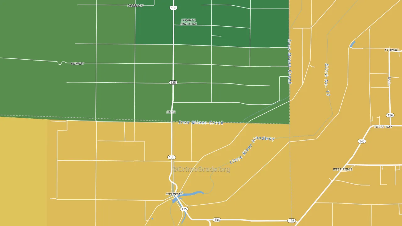 Rivervale, AR Map of Burglary Rates