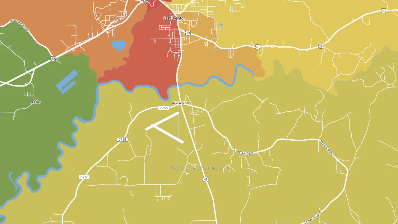 Riverview, AL Map of Burglary Rates