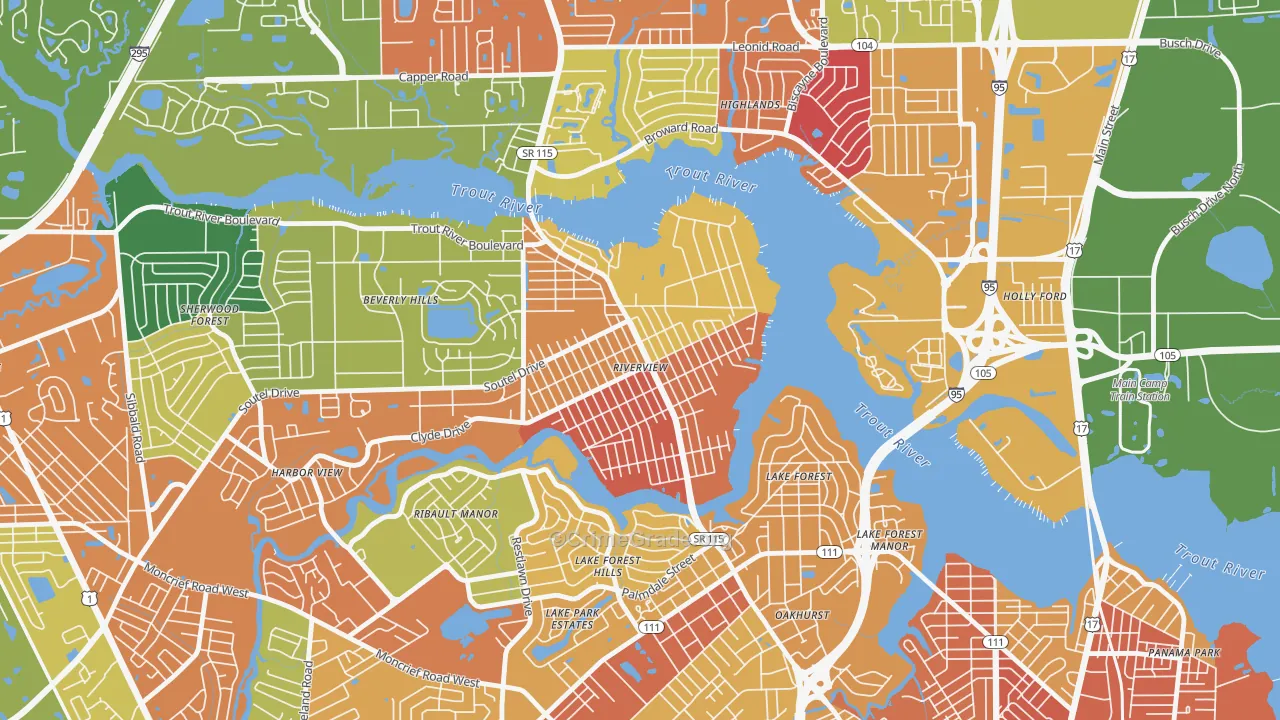 Riverview, Jacksonville, FL Map of Burglary Rates